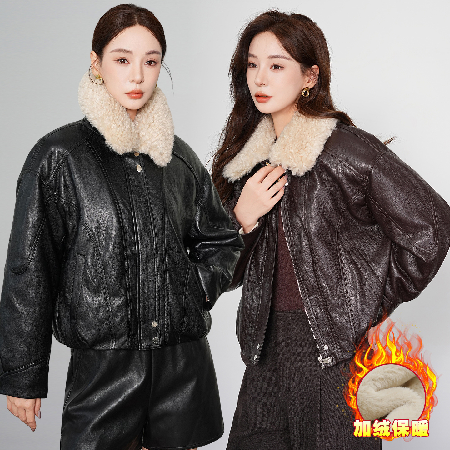 Light Luxury Brand Fur Collar Leather Jacket for Women 2025 Autumn and Winter New Short Style Fleece-Lined Goatskin Jacket High-End Motorcycle Jacket