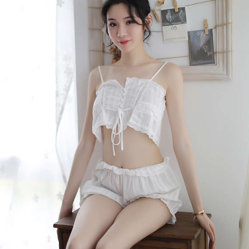 섹시 란제리 슬링 랩 가슴 잠옷 여성용 통기성 순면 섹시 란제리 조끼 랜턴 스커트