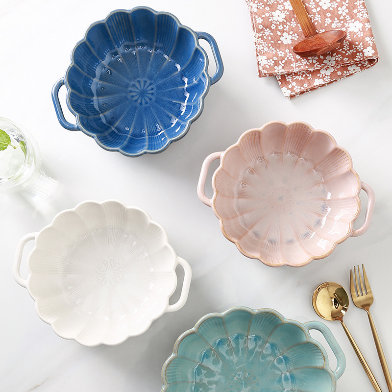 Cross-Border Japanese Ceramic Bowl Chrysanthemum Kiln Glazed Trumpet Bowl Household Tableware Bamboo Hat Ramen Bowl Mixed Noodle Bowl Japanese Bowl