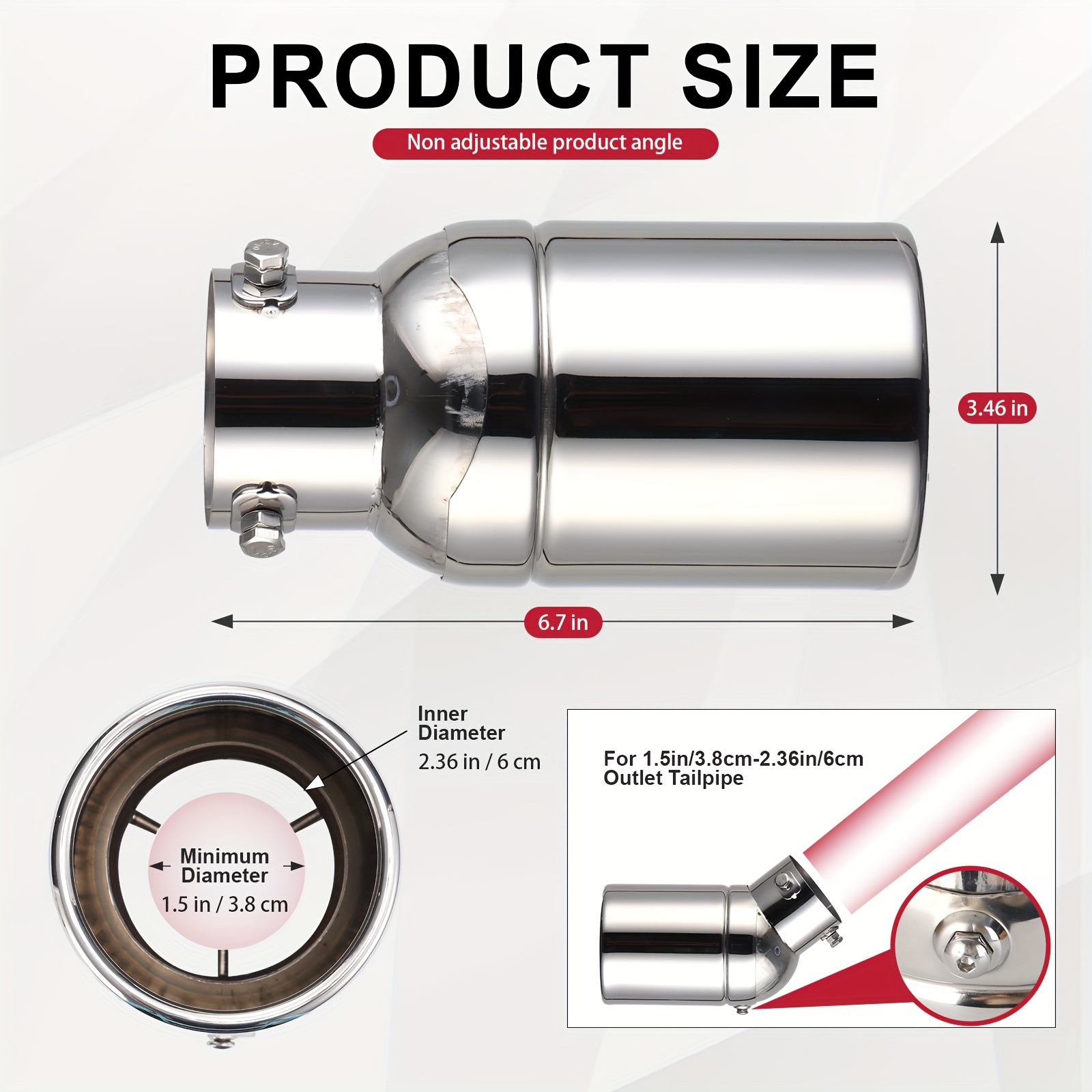Specialized tailpipe for car exhaust modification, stainless steel single-tube exhaust pipe decorative accessory, universal exhaust cover