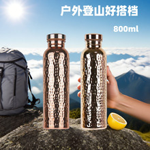 厂家直供单层304不锈钢大口瓶户外运动锤纹登山壶骑行电镀铜水壶