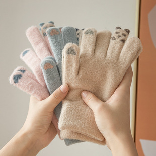 Thickened Warm Women's Winter Gloves Windproof Cold-proof fleece-lined Girls Driving Touchscreen Cute Panda Gloves