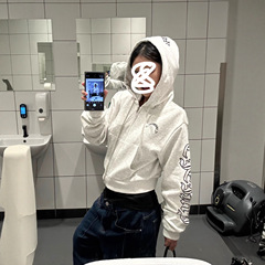 【曼巴棉】美式复古高街哥特风短款连帽卫衣女秋拉链开衫外套