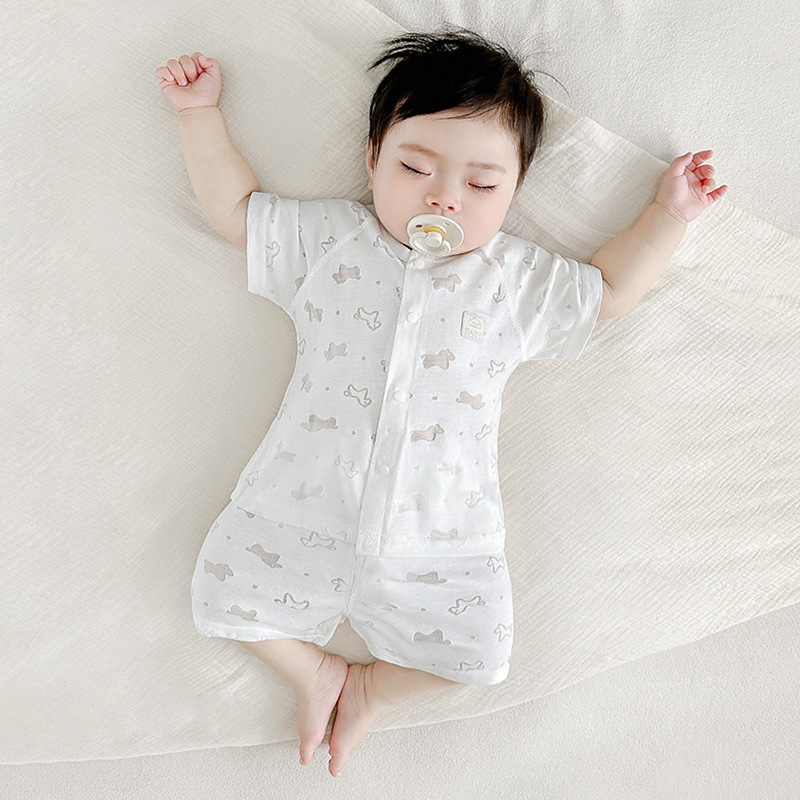 Traje de manga corta para bebé, estilo fino para niños de verano, salida dividida, niños y niñas, entrepierna abierta, ropa transpirable, ropa de verano para bebés image 9