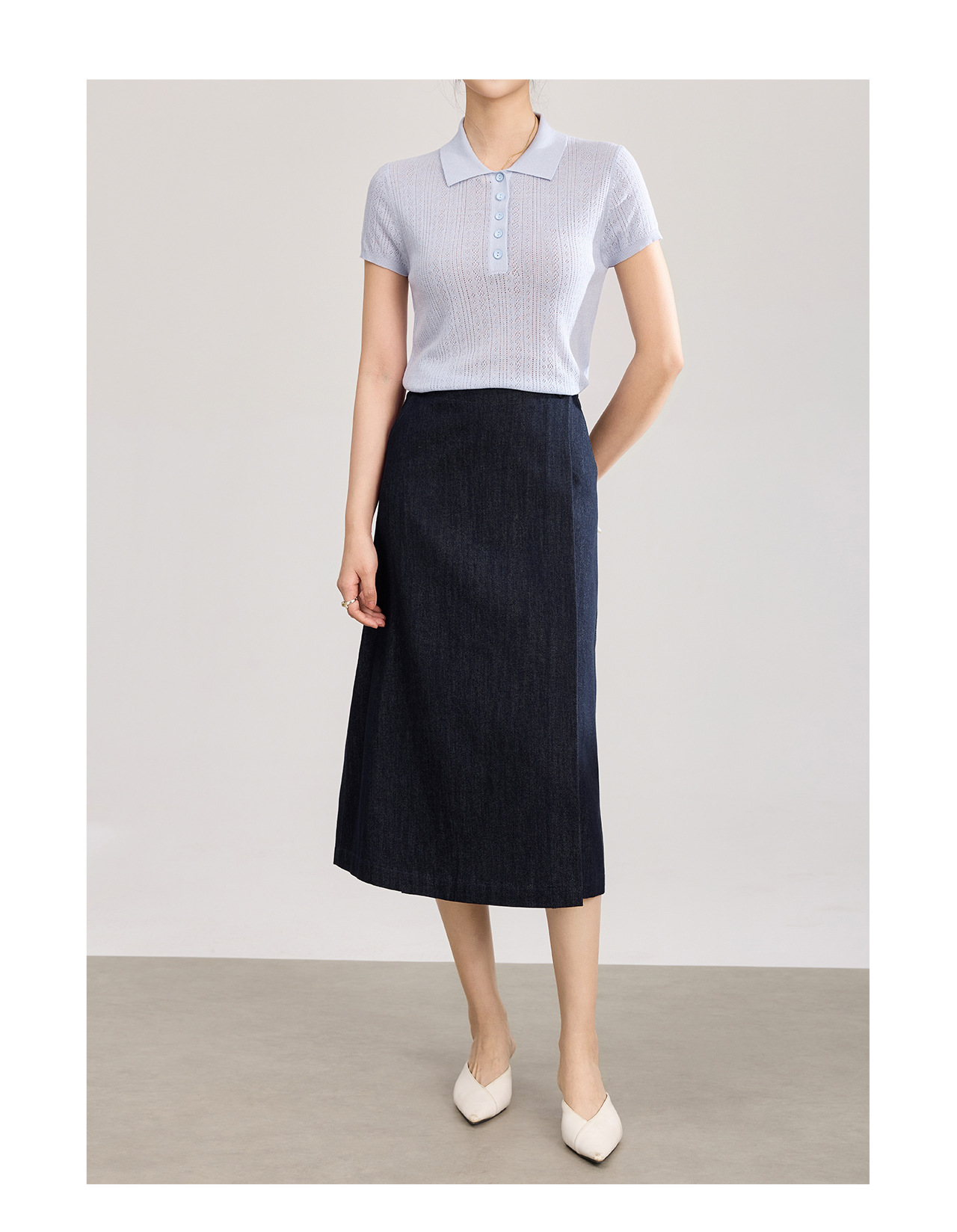 Chân váy jean nữ dáng suông một mảnh vải denim cotton thoáng khí — màu xanh đậm chi tiết 12