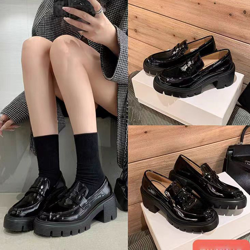 El nuevo estilo de otoño e invierno de Su Yinyin aumenta 7cm ~ SW cuero grueso tacón grueso suela gruesa Love zapatos individuales zapatos de cuero para mujer Commuter jk