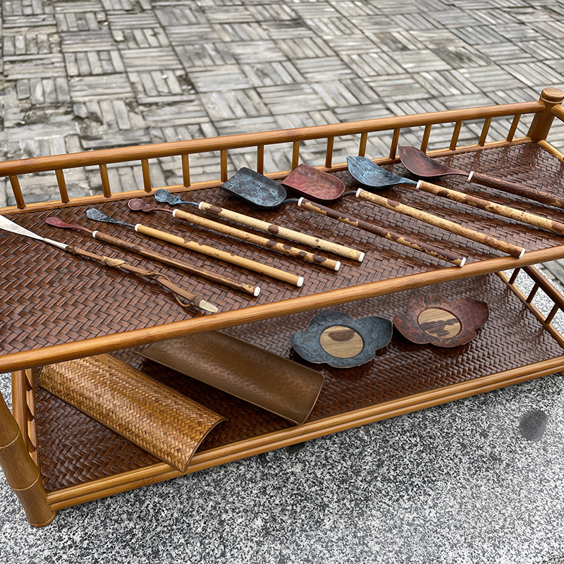 Juego de té chino de bambú de doble capa titular de la taza canción estilo satén almohadilla de impresión de cobre calabaza té tire martillo texto montaña té al por mayor