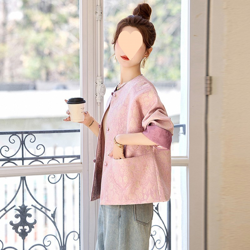 2025 春の新作中国風ジャカードジャケット女性のハイエンドファッショナブルな西洋スタイルレトロ小柄な多用途トップ|undefined