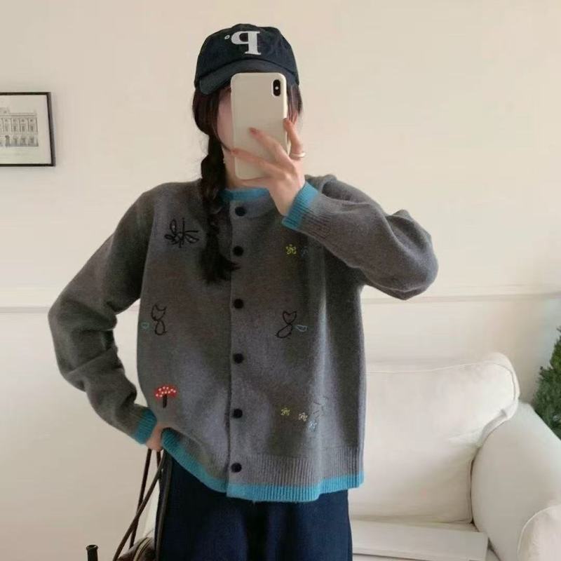 日系小狗刺绣毛衣外套女秋冬季软糯慵懒风甜美小个子针织开衫上衣|undefined