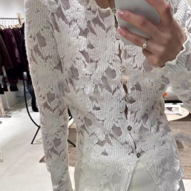 Shenzhen 2025 New Nanyou Women's Clothing European Designer Two-sided Wear Micro-through Lace Crochet Top Shirt for Women