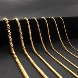 韩版个性男士钛钢珍珠链条diy饰品配件方链316不锈钢项链配链批发