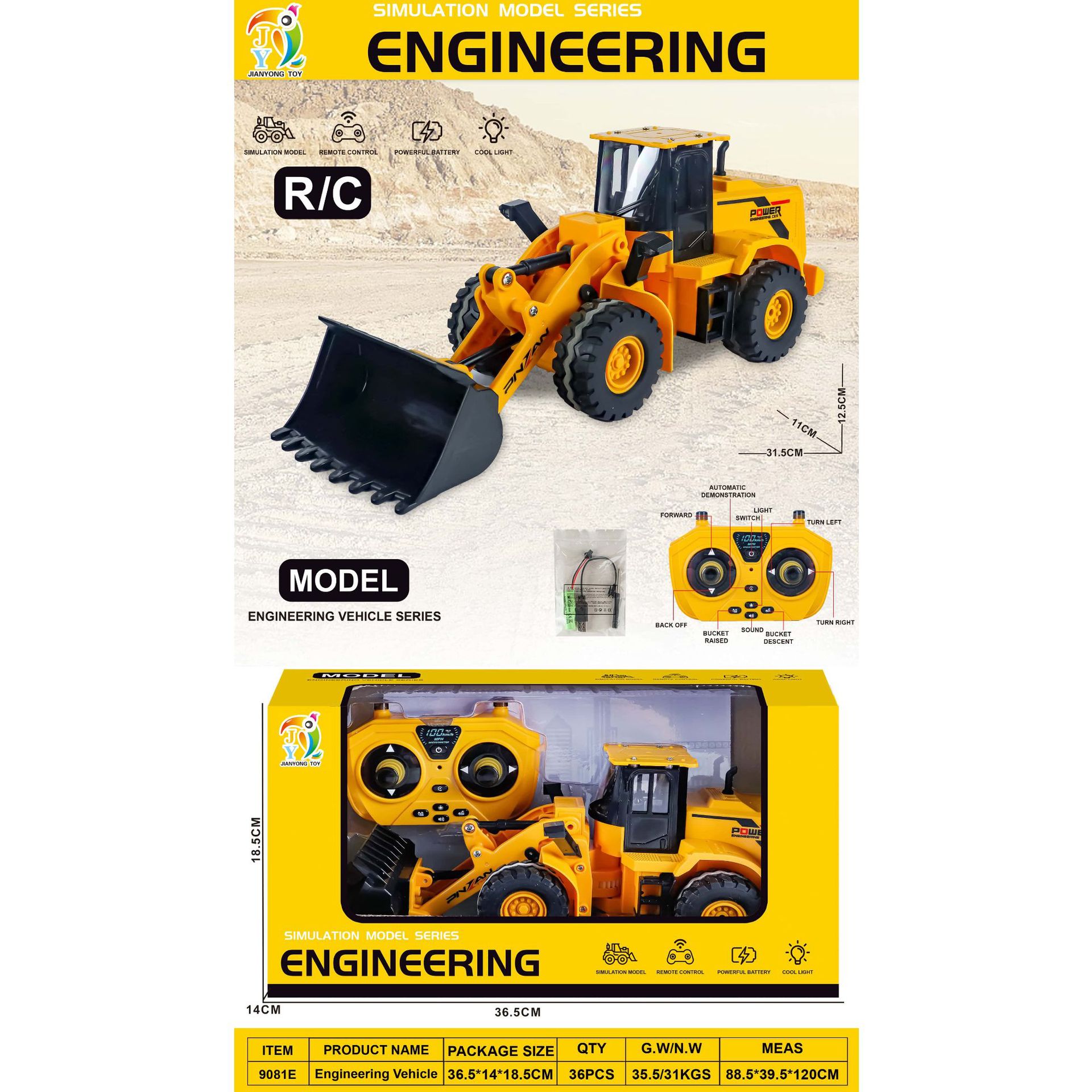 Excavadora de plástico de control remoto inalámbrico transfronterizo juguetes infantiles simulación de ingeniería eléctrica excavadora gancho regalo para niños