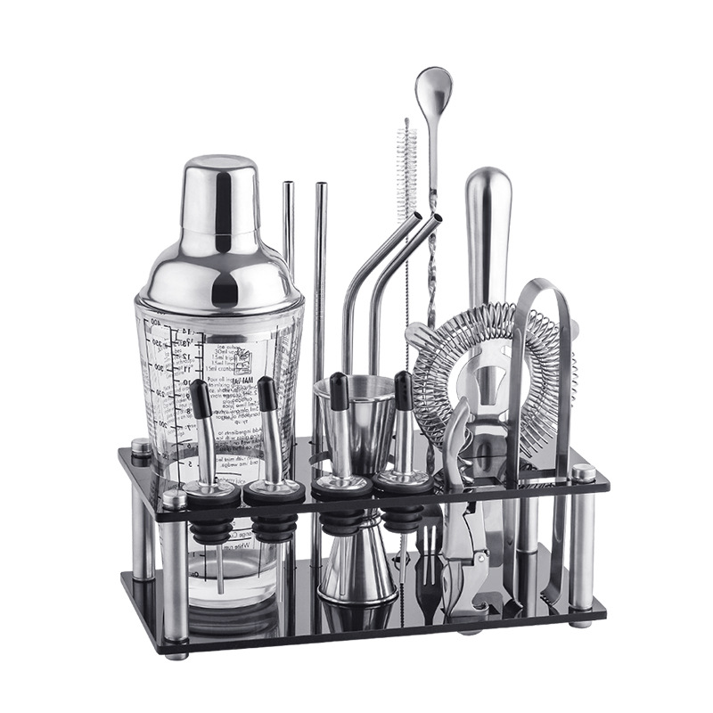 Transfronterizo en stock estante de acrílico al por mayor Shaker bar cóctel herramientas conjunto completo de acero inoxidable traje agitador