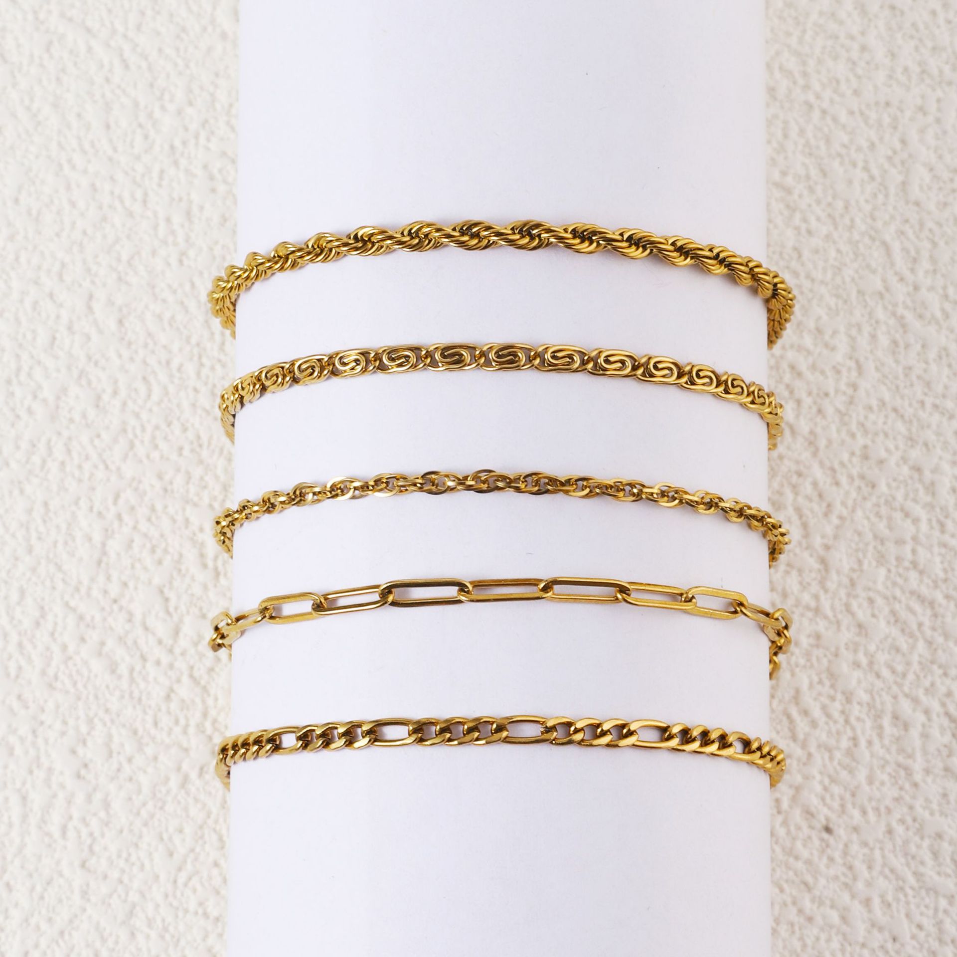 10g Weight PVD Coated Gold Plating Process Real Gold Plated Plating Material Bracelets, Chain Bracelet Classification 304 Stainless Steel Chain Material Twisted Rope Chain, snake chain Chain Type 1 Piece Quantity Daily Occasion 304 Stainless Steel Material Solid Color Pattern All Seasons Season Women's Gender Plating Design Simple Style Style Simple Style Solid Color 304 Stainless Steel 18K Gold Plated Twisted Rope Chain Snake Chain Bracelets Chain Bracelet In Bulk 11