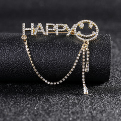 Chic Fashion English Alphabet Brooch New Water Diamond Smile Tassel Flower Creative Cute Pin for Women Accessories
