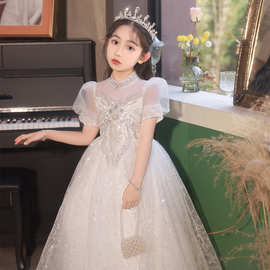 长款高端儿童晚礼服公主裙2026新款白色纱裙中大童生日派对公主裙