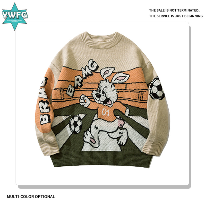 YWFG ropa de mujer americana retro carta de dibujos animados 2024 nueva pareja alta versátil cuello redondo manga larga suéter de punto