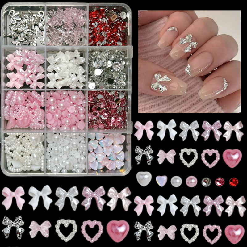 Cross-Border Box New Mixed Nail Art Jewelry Alloy Resin Acrylic Flower Bow Heart Nail Decoration Cross-Border Box New Mixed Nail Art Jewelry Alloy Resin Acrylic Flower Bow Heart Nail Decoration