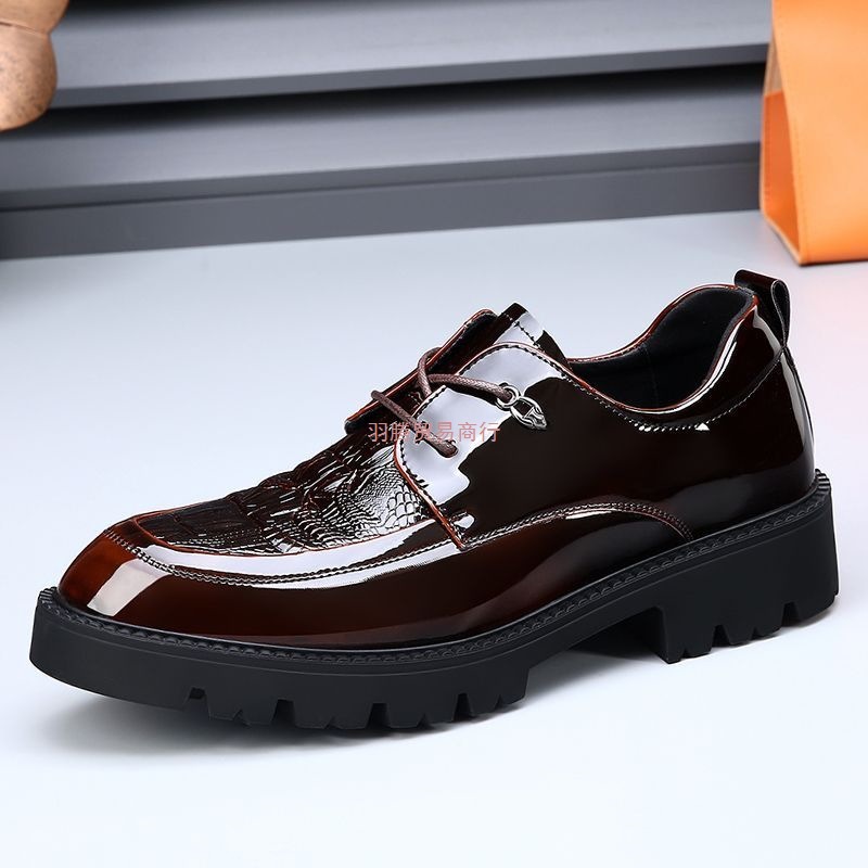 鳄鱼纹商务正装休闲皮鞋男2025新款厚底增高时尚潮流百搭英伦男鞋