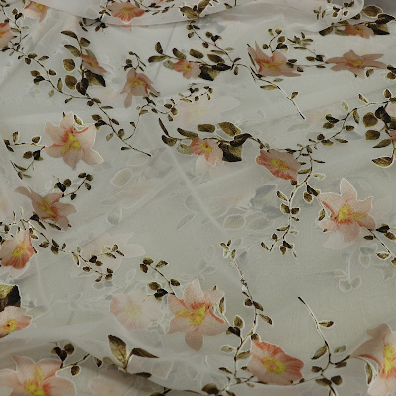 一米价 白色欧根纱白色胶印印花布料 衬衫时装连衣裙旗袍面料