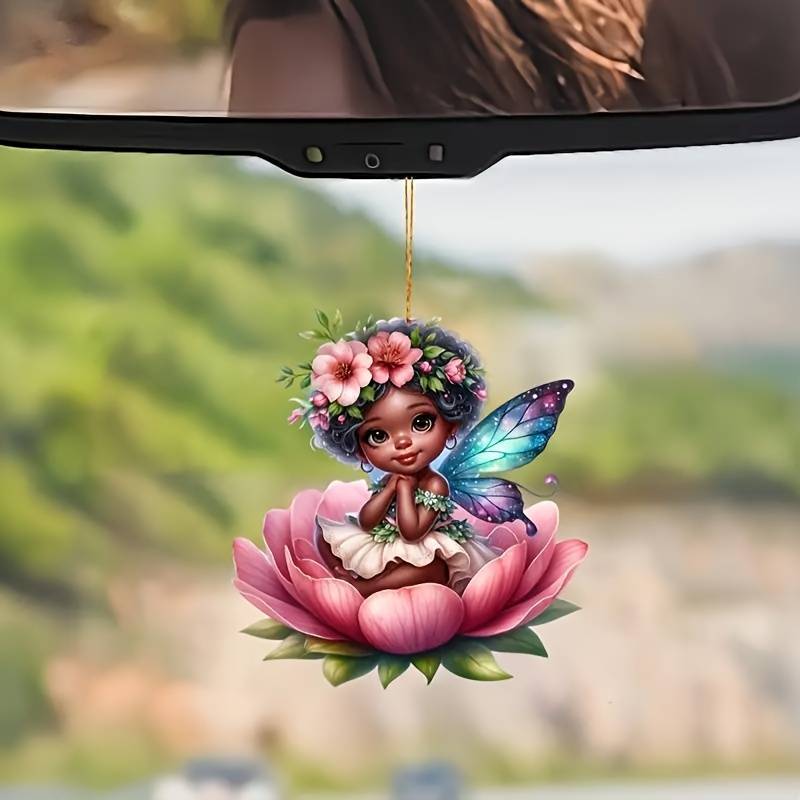 Navidad nuevo loto hadas colgante acrílico plano transfronterizo automóvil espejo retrovisor colgante decoración para el hogar