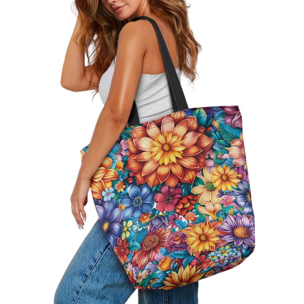 跨境专供碎花图案双面印花手提袋一件代发亚马逊热卖帆布购物袋