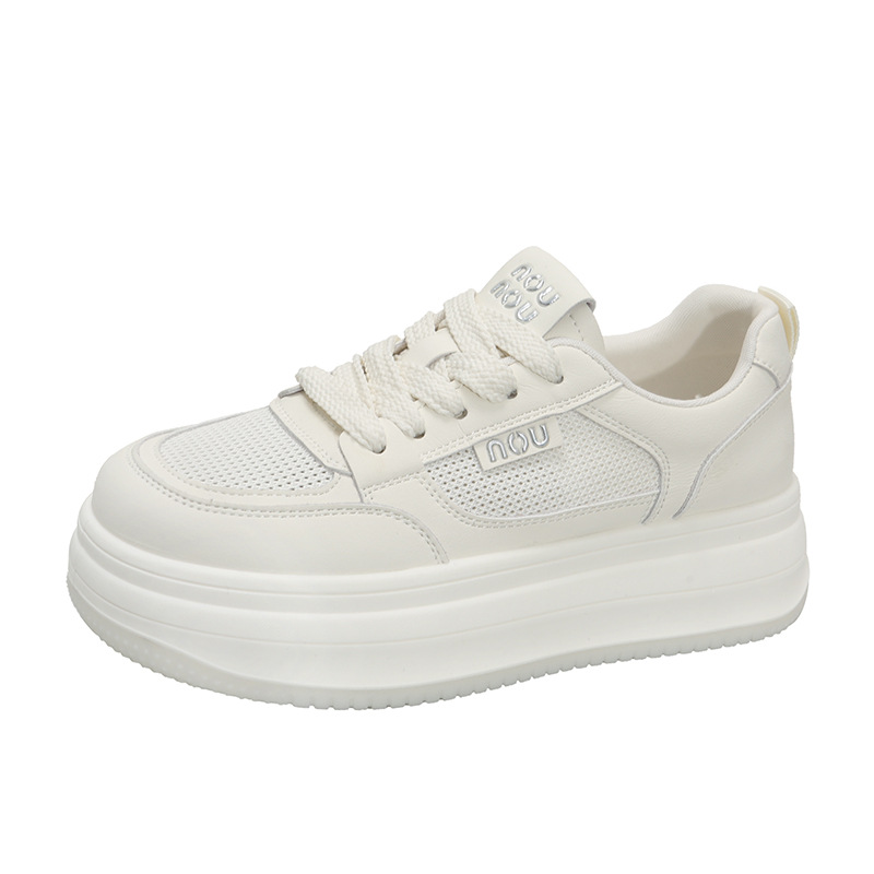 Genuine Leather Thick-soled Height-increasing White For Women, 2026 Summer New Korean Version, Versatile Mesh_vogvips.com