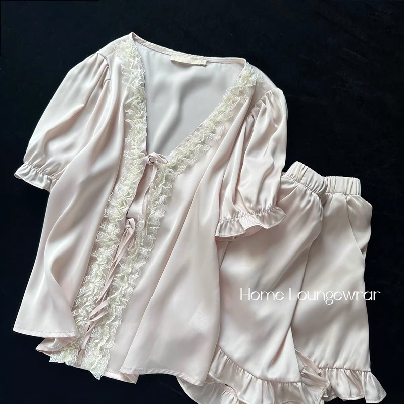 Summer New Short-sleeved Shorts Pajamas Women's Ice Silk Sweet Girl's suit Home Clothes French-style Silk Pajamas