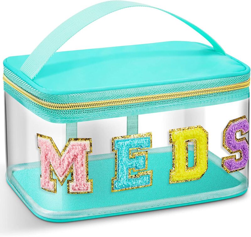 Amazon MEDS 薬箱刺繍文字化粧品袋透明 PVC 収納袋旅行トイレタリーバッグハンドバッグ|undefined
