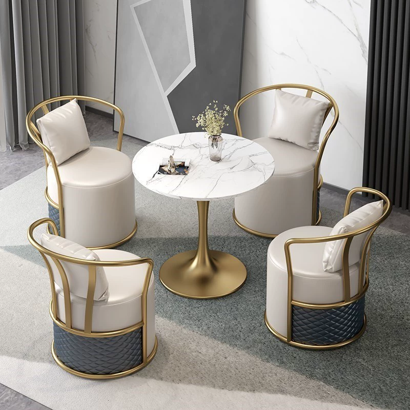 Round marble table and chair set, slate snow mountain white top, Ø60/70/80 × 75 cm, 3–4 seats