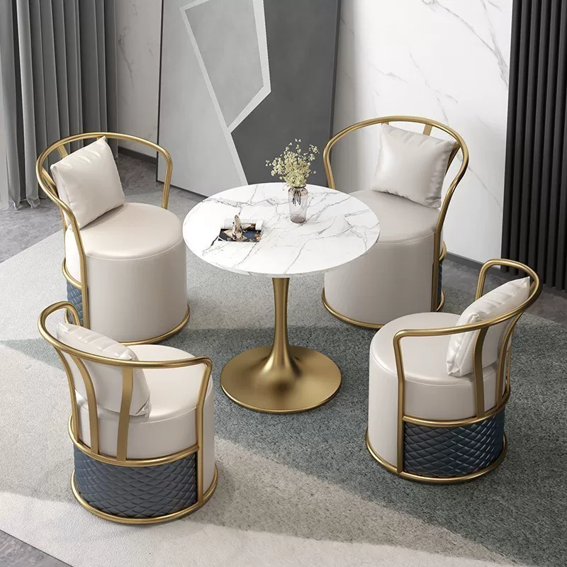 Round marble table and chair set, slate snow mountain white top, Ø60/70/80 × 75 cm, 3–4 seats