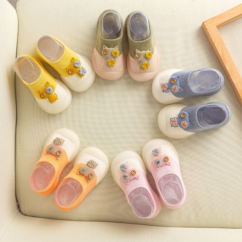 Zapatos de algodón recién nacidos de dibujos animados para gatos, zapatos de silicona para niños, zapatos para bebés, calcetines suaves, zapatos para bebés