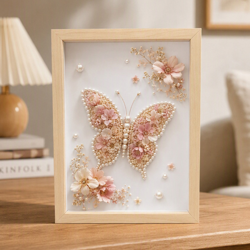 3D hollow 1.2cm mosaic photo frame, butterfly photo frame, leaf and pearl embellished picture frame, paper quilling, preserved flower, 3D