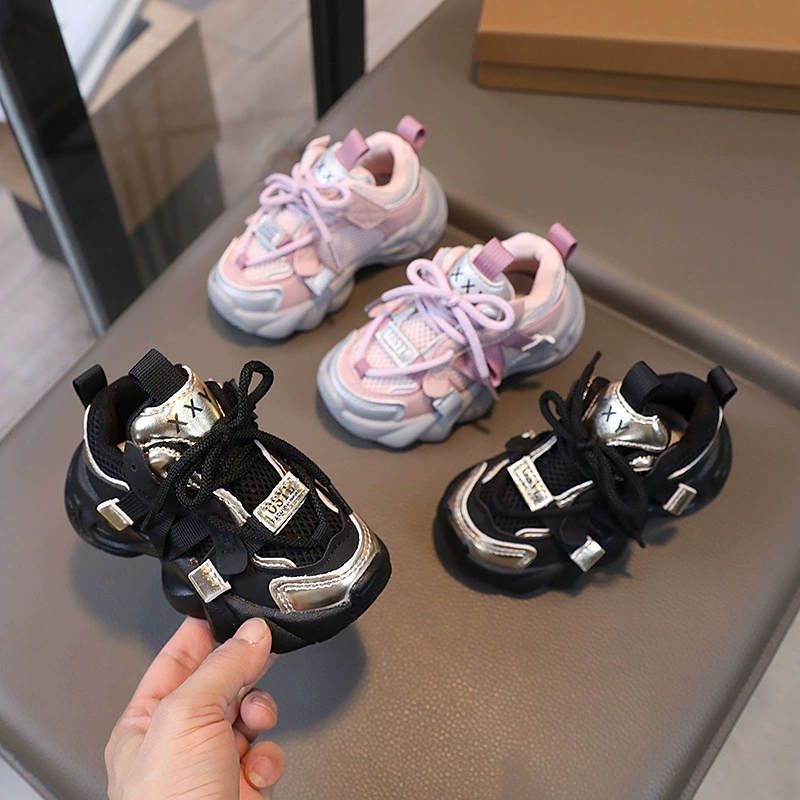 2024 Весна новая модная детская обувь для пап кроссовки для мальчиков дышащие сетчатые кроссовки в Корейском стиле для девочек