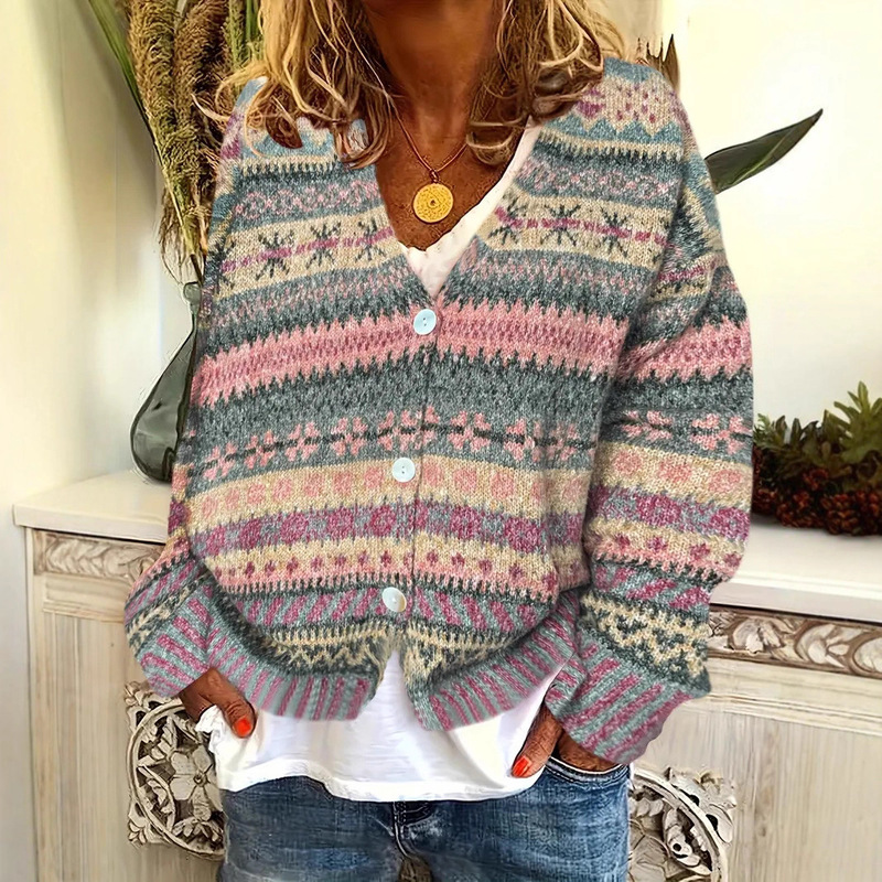 Foreign Trade Independent Station Amazon Xiyin New Tops 3D Digital Printed Cardigan Knitted Women's Spring & Fall Sweaters