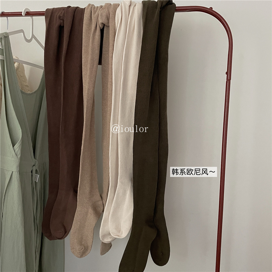 Autumn and Winter Slimming Pantyhose Ins Korean Dongdaemun Solid Color Thin Striped Leggings Ins Style Combed Cotton Pantyhose