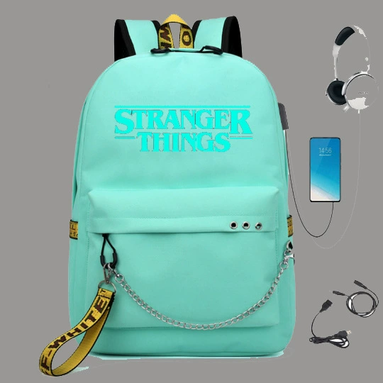 Рюкзак (Stranger Things) школьная сумка — USB-порт, железная цепь и лента, размер один