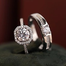 新款欧美高级情侣对戒钻石戒指爆闪钻戒仿真结婚可调节不掉色礼物