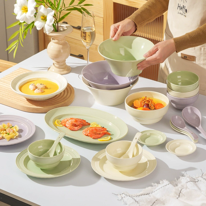 Matte Tableware Set, Fresh Pastel Colors, Multi-Piece Dinnerware for Home (Bowls, Plates, Spoons)
