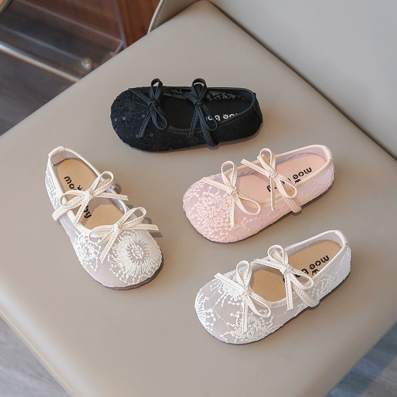 Сандалии для девочек, нежные вечерние балетки с бантом, женские новые сказочные сетчатые кружевные туфли с вышивкой