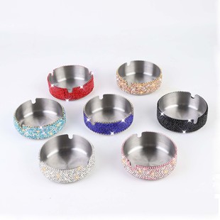 7-Color Car Diamond-Encrusted Rhinestone Claw Chain Inlaid with Stainless Steel High-End and High-Value Round Ashtray Cross-Border