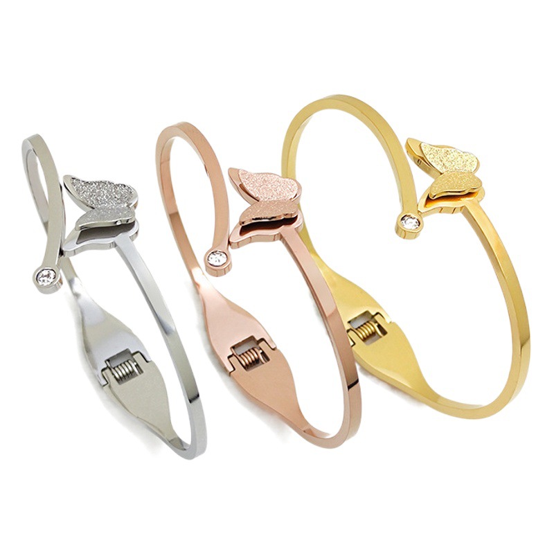 Japonés y coreano 18K oro rosa esmerilado mariposa pulsera mujer titanio acero no se desvanece pulsera simple pulsera ajustable