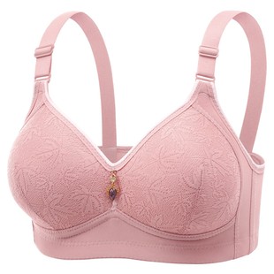 Factory Direct Sales Non-Magnetic and Wire-Free Large Size Front-Button Mother's Underwear Push-Up Beautiful Back New Lace Bra