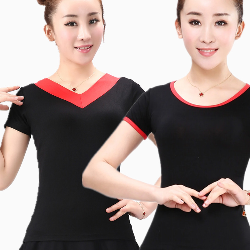 Hot sale square dance Modal Clothes V round neck short sleeve T-shirt practice middle-aged and elderly yoga clothes female performance clothing