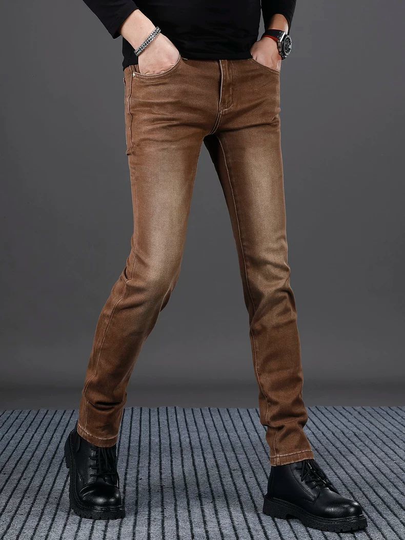 Férfi slim fit farmer nadrág hétköznapi pamut nadrág stílusos_voghion.com