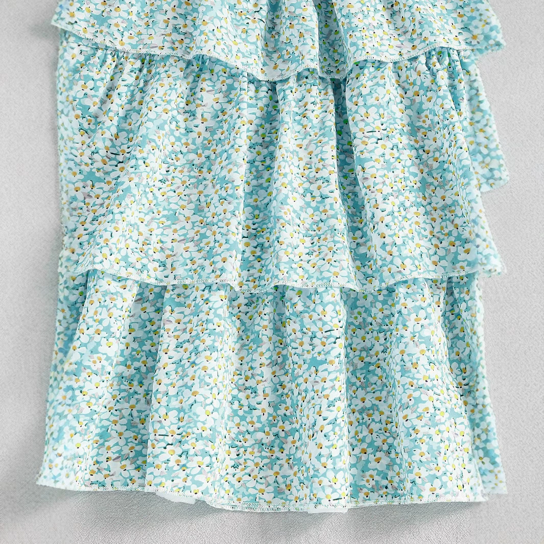 Платье, сарафан, юбка, квадратный вырез, puff sleeves, цветочная вышивка, для подростков