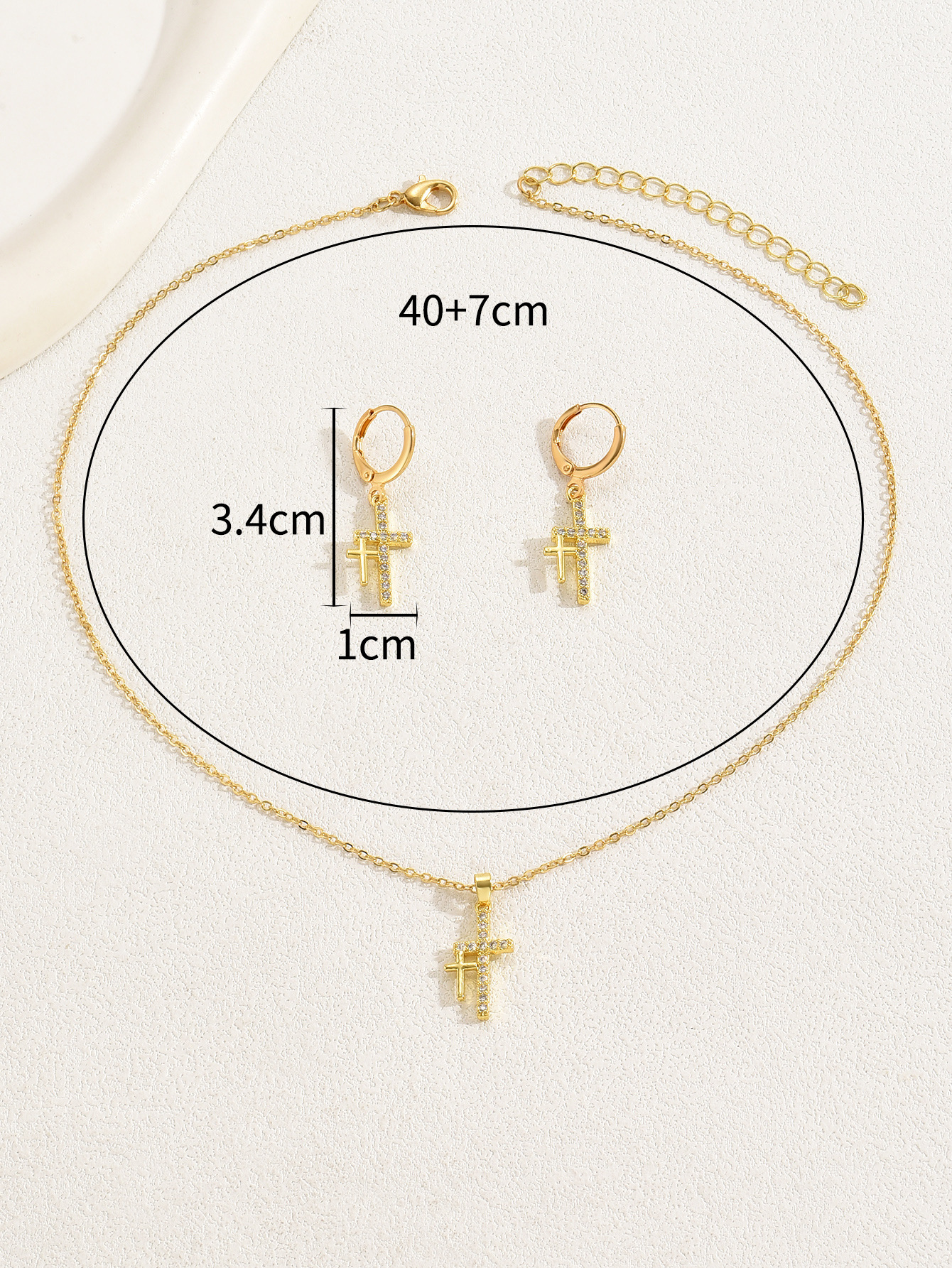 Copper Simple Style Cross Zircon Jewelry Set display picture 3