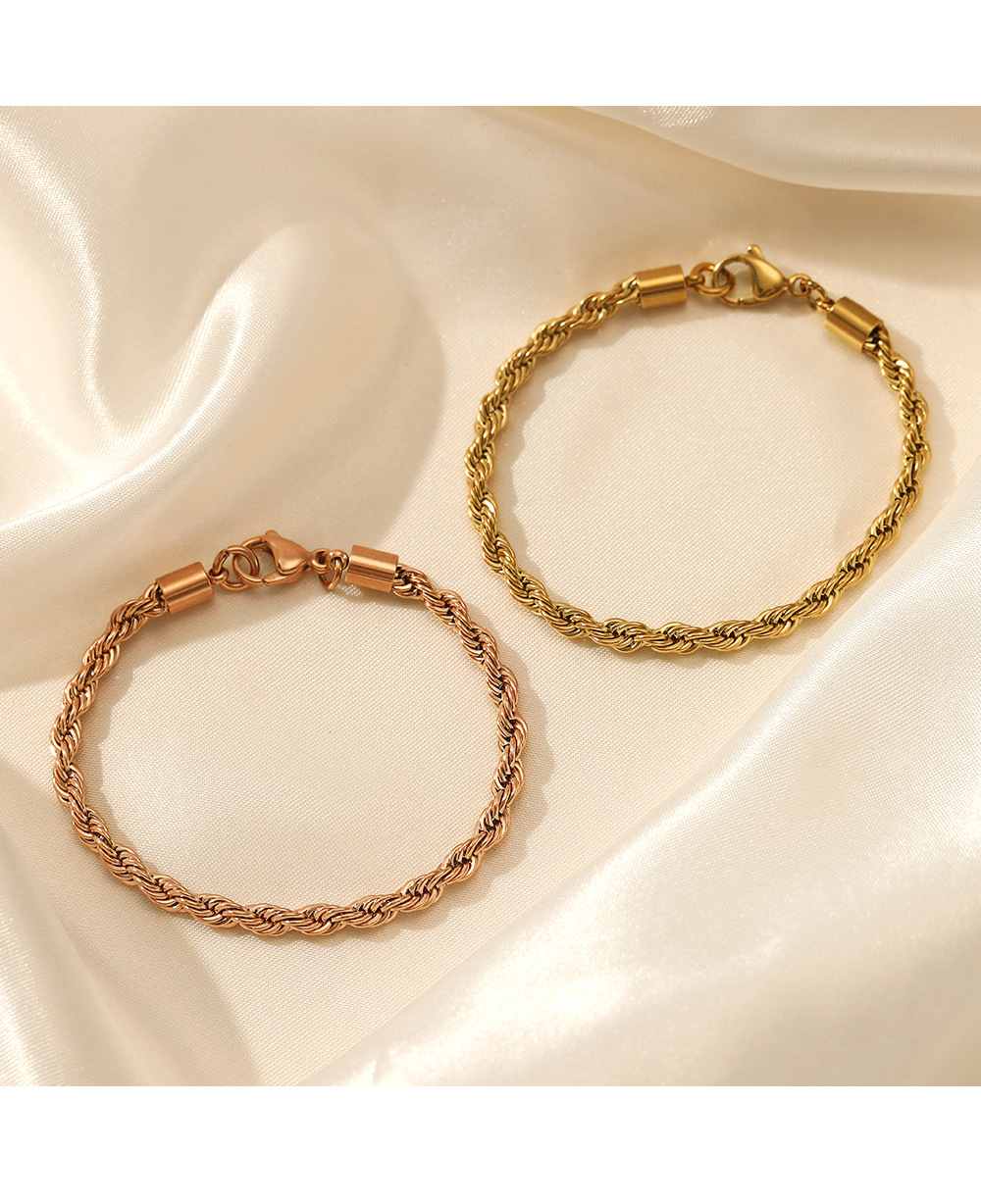10g Weight PVD Coated Gold Plating Process Simple Style Twist 304 Stainless Steel Stainless Steel Bracelets In Bulk