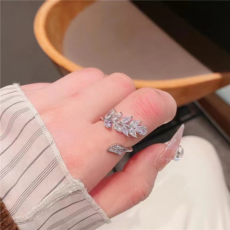 Copper Zirconium Inlaid Wheat Ear Hollow Opening Ring E-commerce Cross-border Hot Sale Adjustable Size Fashionable All-match Korean Ring