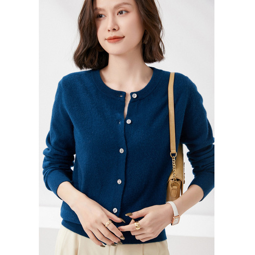 Spring New Women's Knitted Cardigan Women's Button Design Solid Color Round Neck Cardigan Solid Color Sweater Women